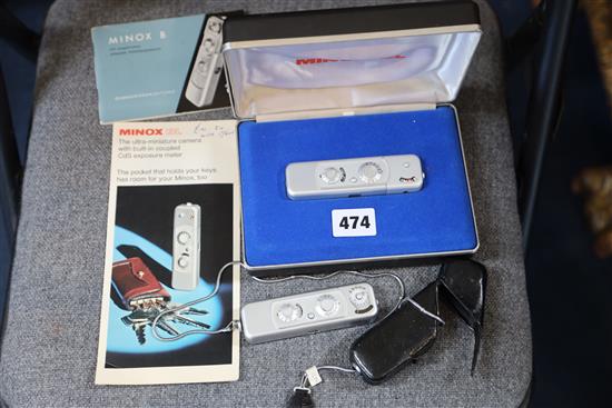 A Minox BC cased camera with built in light meter and a Minox B camera (2)